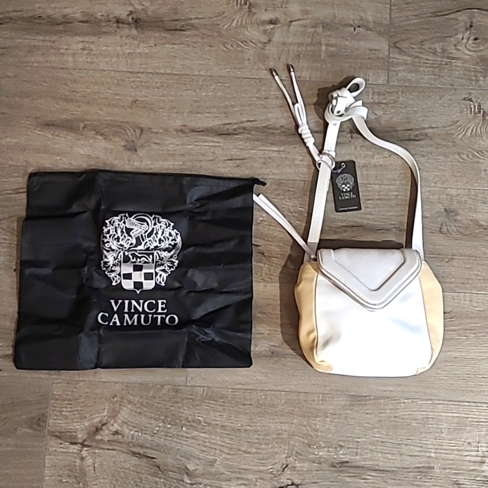 Vince Camuto "Lenka" Colorblock Leather Crossbody Bag, color White Swan, NWT